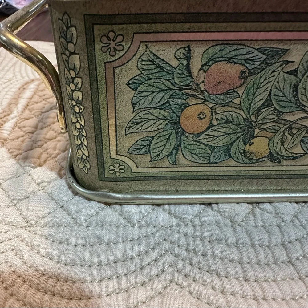 Vintage Metal Fruit Design Tray with‎ Handles 7.5 Inch Length